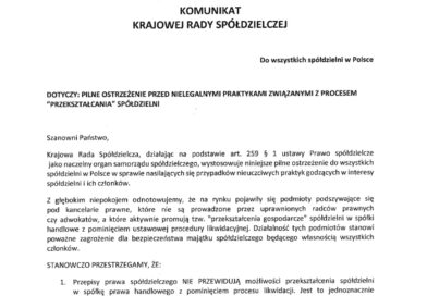 Komunikat Krajowej Rady Spółdzielczej